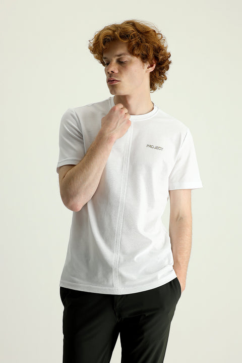 White Crew Neck Slim Fit Printed Cotton T-Shirt