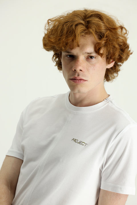 White Crew Neck Slim Fit Printed Cotton T-Shirt