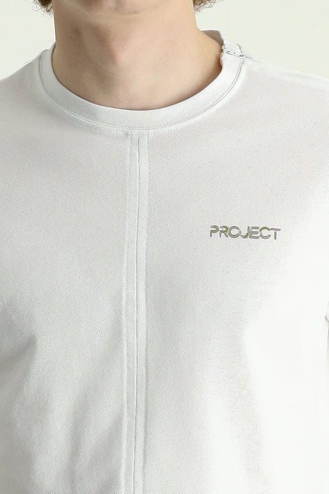 White Crew Neck Slim Fit Printed Cotton T-Shirt