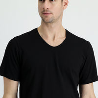 Black V-Neck Regular Fit Embroidered Supima T-Shirt
