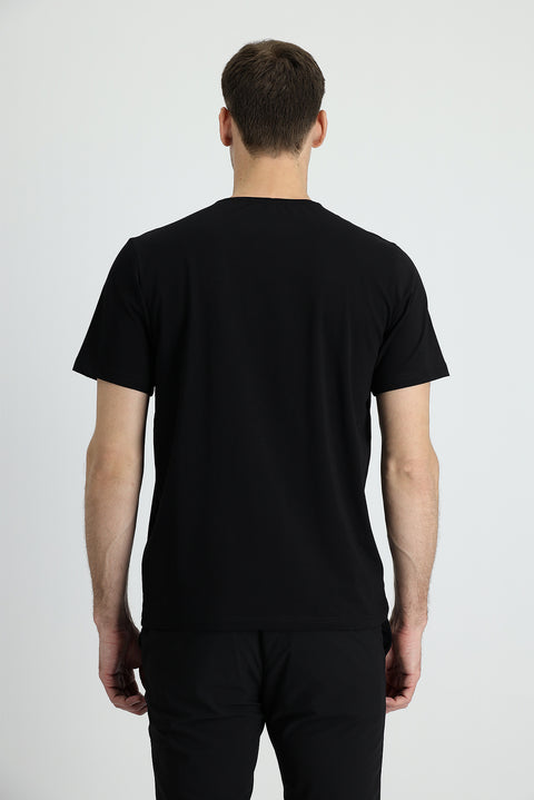 Black V-Neck Regular Fit Embroidered Supima T-Shirt