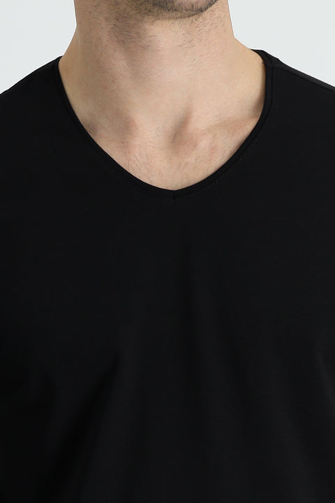 Black V-Neck Regular Fit Embroidered Supima T-Shirt