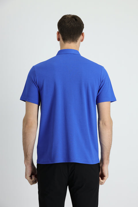 Saks Mavi Polo Yaka Regular Fit Pamuk Tişört