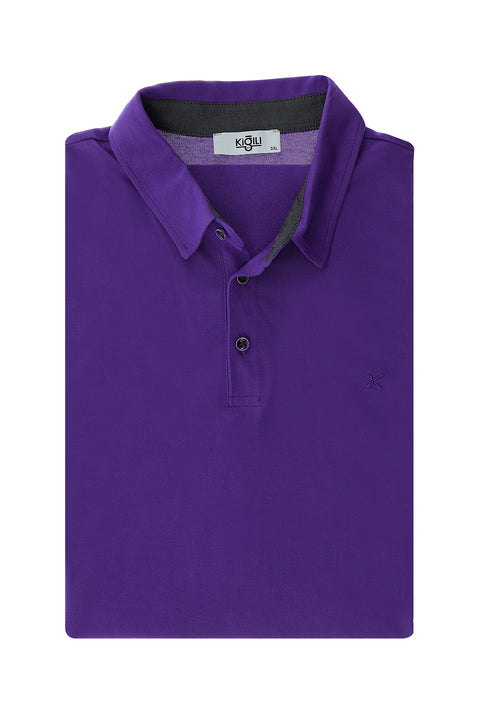 Purple Plus Size Polo Collar Cotton T-Shirt