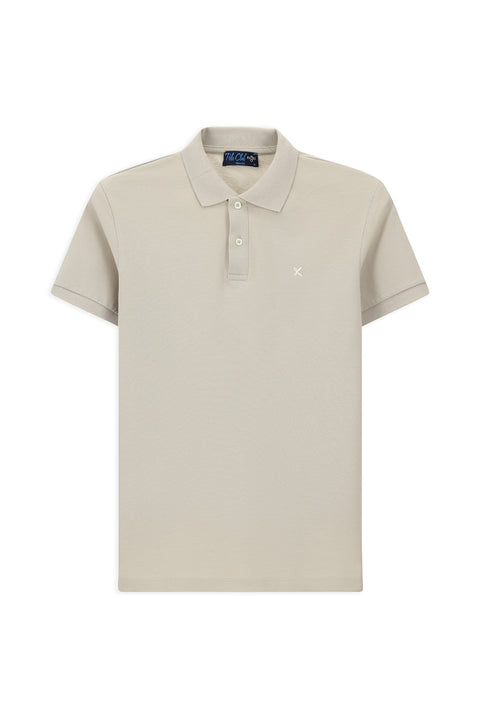 Orta Gri Polo Yaka Slim Fit Nakışlı %100 Pamuk Tişört
