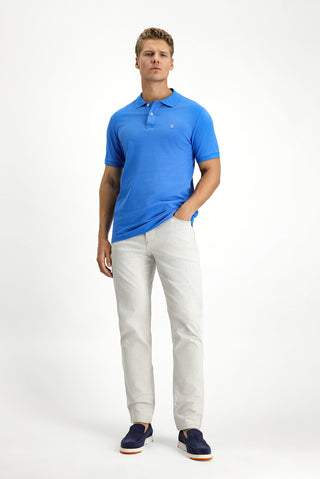 Saks Mavi Polo Yaka Slim Fit Nakışlı %100 Pamuk Tişört