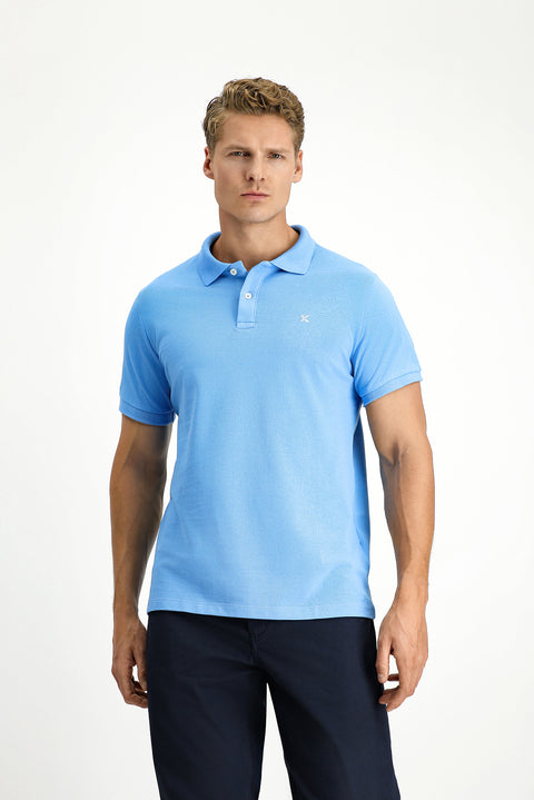 Koyu Mavi Polo Yaka Slim Fit Nakışlı %100 Pamuk Tişört