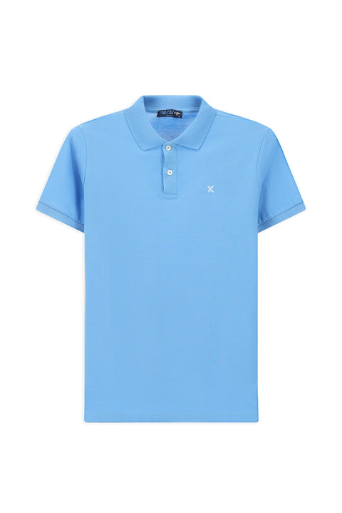Koyu Mavi Polo Yaka Slim Fit Nakışlı %100 Pamuk Tişört