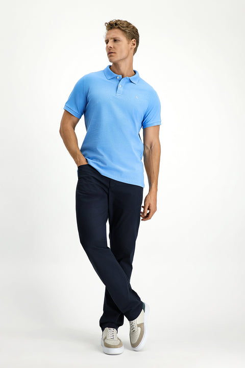 Koyu Mavi Polo Yaka Slim Fit Nakışlı %100 Pamuk Tişört