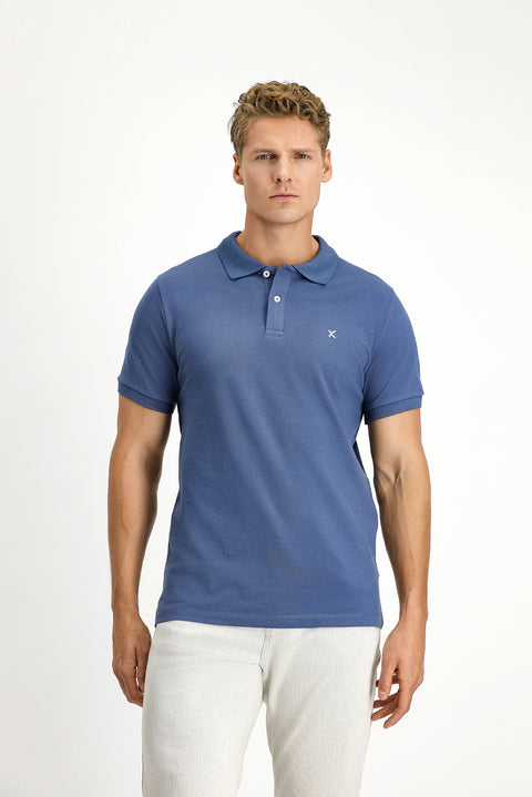 Indigo Polo Collar Slim Fit Embroidered 100% Cotton T-shirt