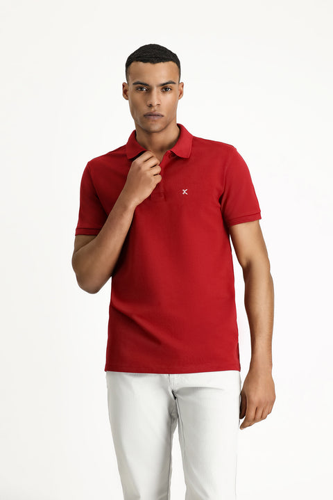 Dark Red Polo Shirt Slim Fit Embroidered 100% Cotton