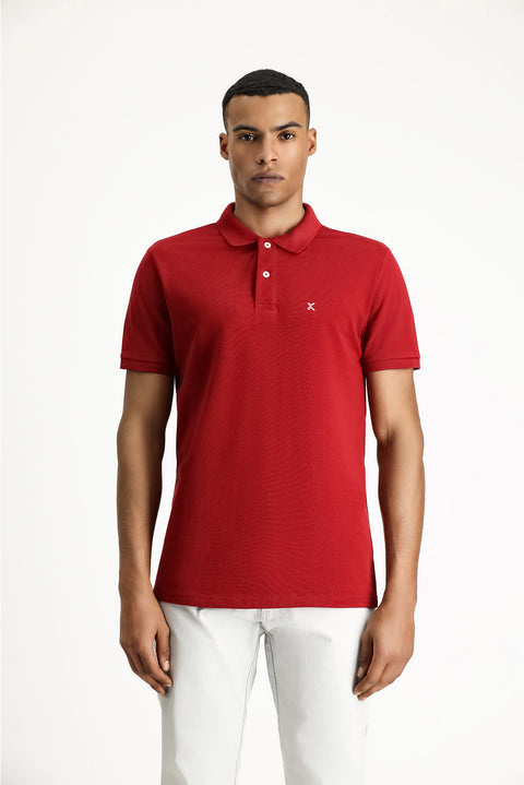 Dark Red Polo Shirt Slim Fit Embroidered 100% Cotton
