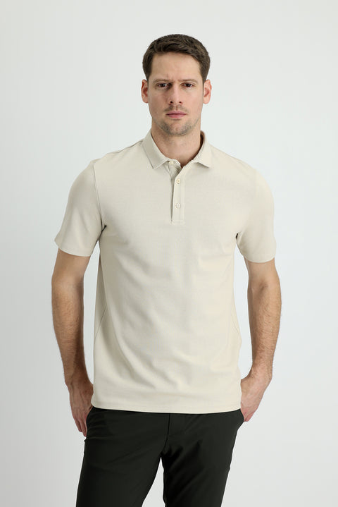 Açık Vizon Polo Yaka Slim Fit Dar Kesim Pamuk Tişört