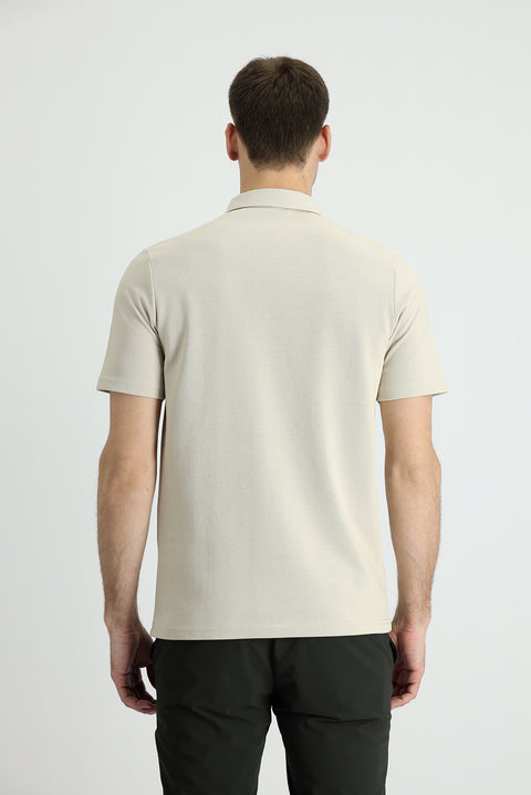 Açık Vizon Polo Yaka Slim Fit Dar Kesim Pamuk Tişört