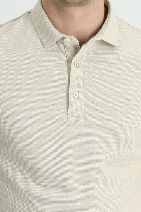 Açık Vizon Polo Yaka Slim Fit Dar Kesim Pamuk Tişört