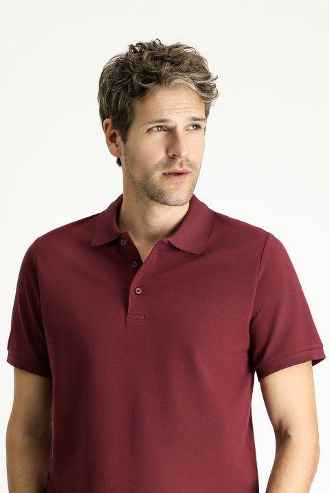 Koyu Bordo Slim Fit Dar Kesim Nakışlı Pamuk Polo Yaka Tişört