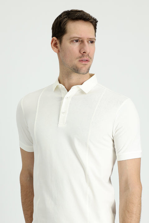 Off-white Slim Fit Narrow Cut Cotton Supreme Polo Collar T-shirt