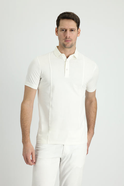 Off-white Slim Fit Narrow Cut Cotton Supreme Polo Collar T-shirt