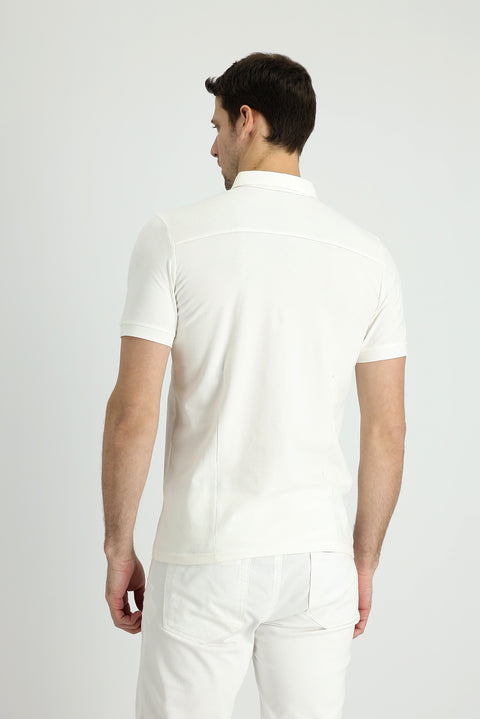 Off-white Slim Fit Narrow Cut Cotton Supreme Polo Collar T-shirt