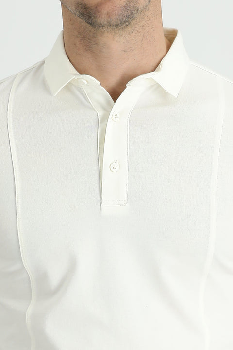 Off-white Slim Fit Narrow Cut Cotton Supreme Polo Collar T-shirt