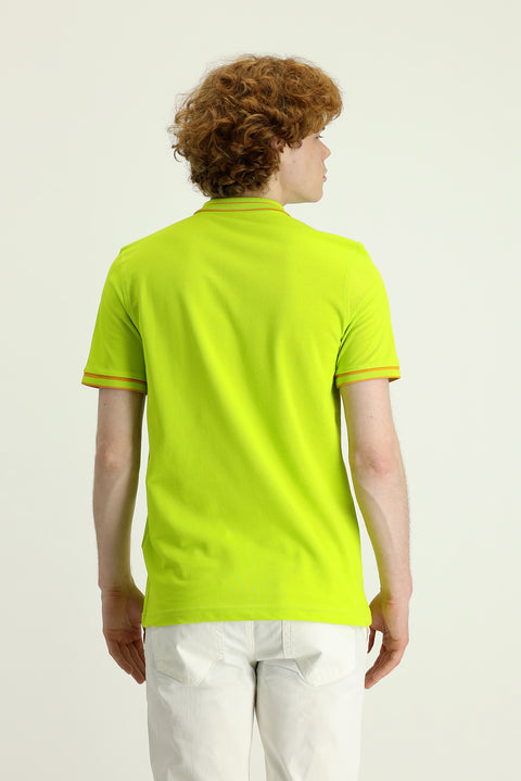 Pistachio Green Polo Collar Slim Fit Narrow Cut Cotton T-shirt