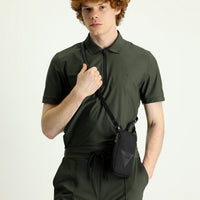 Medium Khaki Techno-Line Polo Collar Slim Fit Narrow Cut Zip-Up T-Shirt