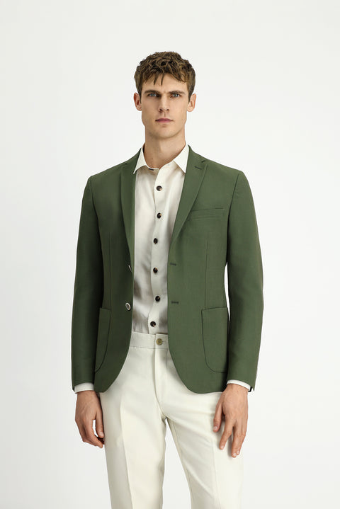 Koyu Yeşil 7 Drop Super Slim Fit Eksra Dar Kesim Gofre Ceket