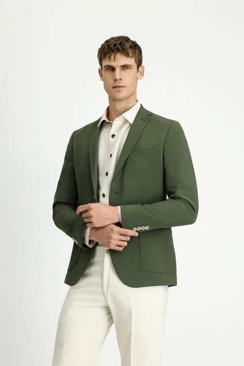 Koyu Yeşil 7 Drop Super Slim Fit Eksra Dar Kesim Gofre Ceket