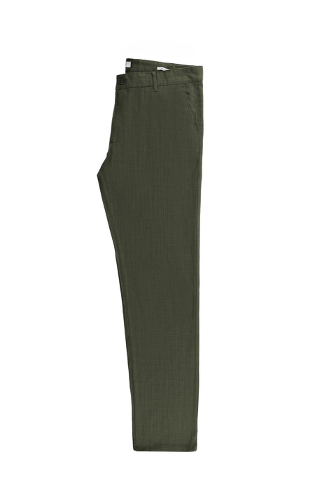 Mid Khaki Relaxed Fit Linen Blend Canvas / Chino Trousers