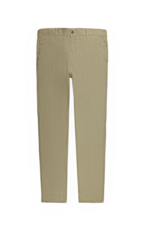 Dark Mink Relaxed Fit Linen Blend Canvas / Chino Trousers