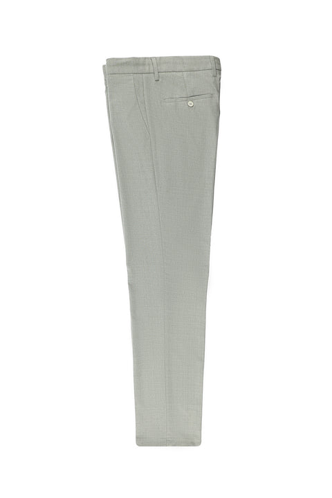 Light Green 7 Drop Slim Fit Narrow Cut Patterned Elastic Waist Drawstring Lycra Classic Fabric Trousers