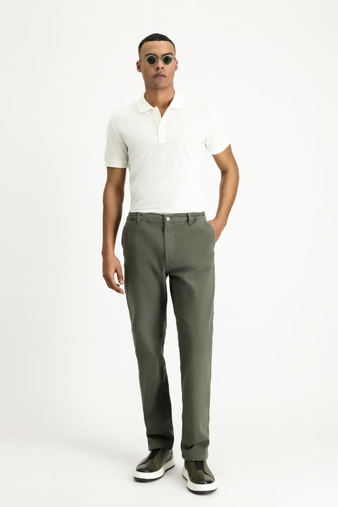 Medium Khaki Regular Fit Standard Cut Elasticated Waist Stretchy Canvas / Chino Trousers