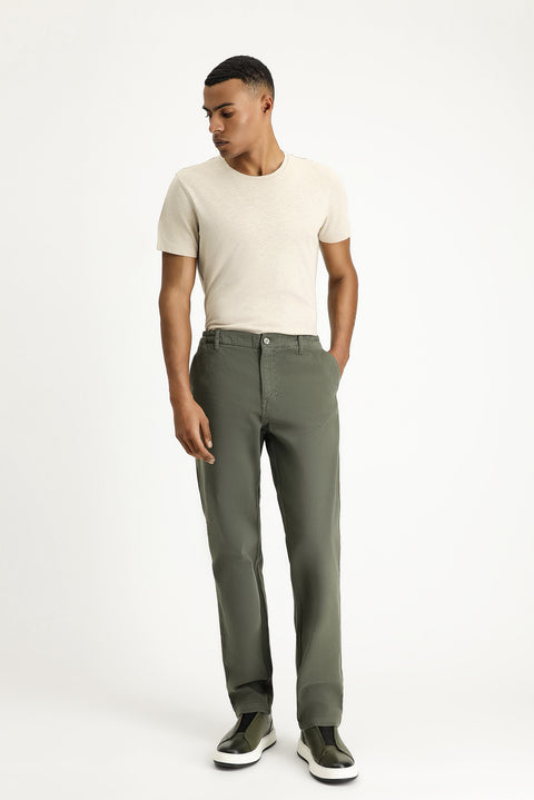 Medium Khaki Regular Fit Standard Cut Elasticated Waist Stretchy Canvas / Chino Trousers