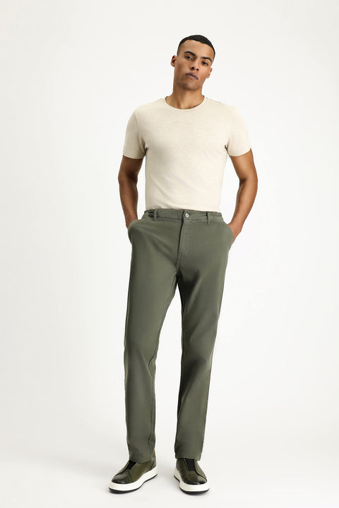 Medium Khaki Regular Fit Standard Cut Elasticated Waist Stretchy Canvas / Chino Trousers