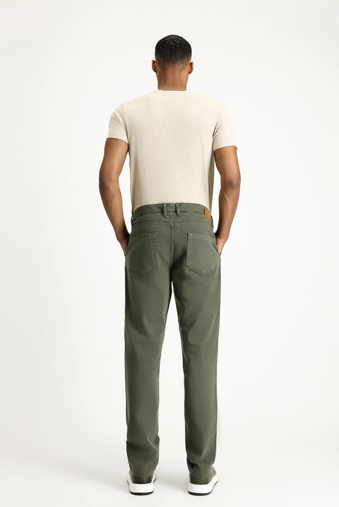 Medium Khaki Regular Fit Standard Cut Elasticated Waist Stretchy Canvas / Chino Trousers