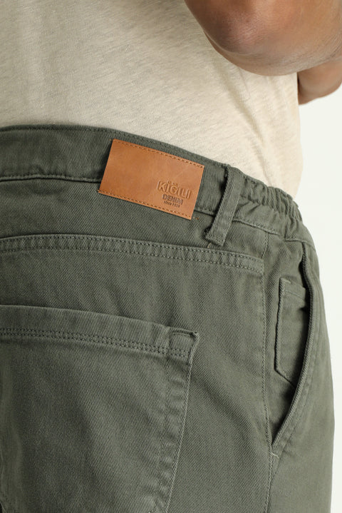 Medium Khaki Regular Fit Standard Cut Elasticated Waist Stretchy Canvas / Chino Trousers