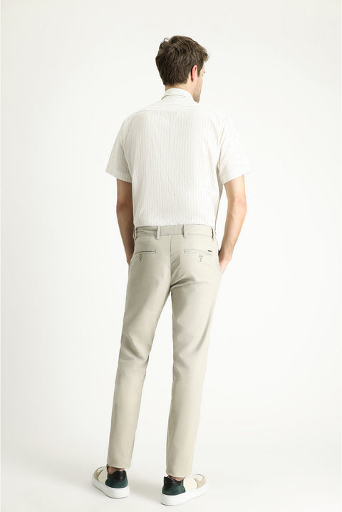 Açık Vizon Relaxed Fit Rahat Kesim Desenli Likralı Kanvas / Chino Pantolon