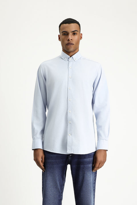 Light Blue Long Sleeve Regular Fit Oxford Cotton Shirt