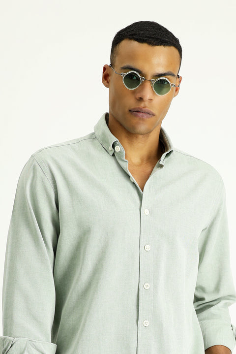 Dark Green Long Sleeve Regular Fit Oxford Cotton Shirt