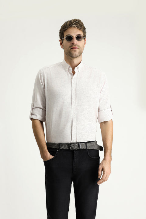 Plum Long Sleeve Regular Fit Patterned Sporty Cotton Button-Down Collar Shirt
