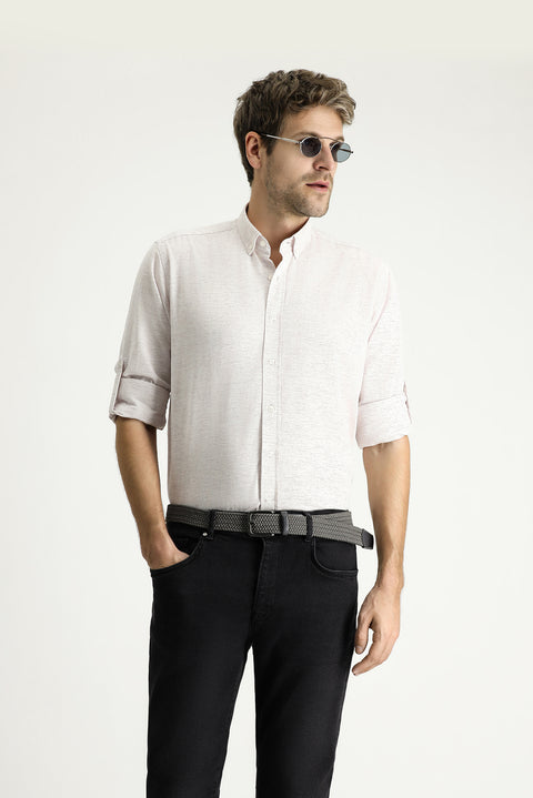 Plum Long Sleeve Regular Fit Patterned Sporty Cotton Button-Down Collar Shirt