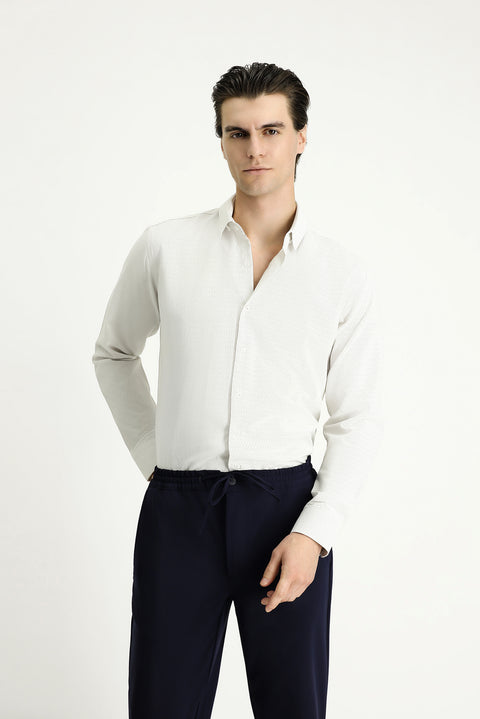 Light Mink Long Sleeve Slim Fit Narrow Cut Patterned Cotton Easy-Iron Button-Down Collar Shirt