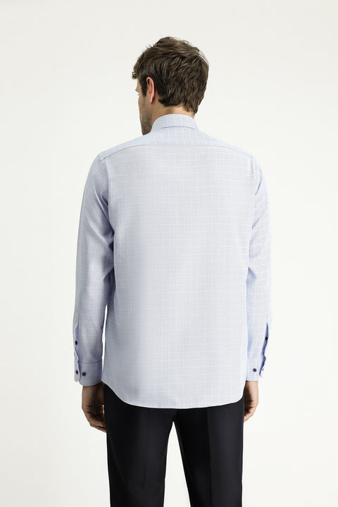 Mavi Uzun Kol Regular Fit Non Iron Ekose Pamuklu Gömlek