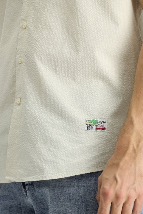 Stone Short Sleeve Regular Fit Patterned Waffle Cotton Shirt