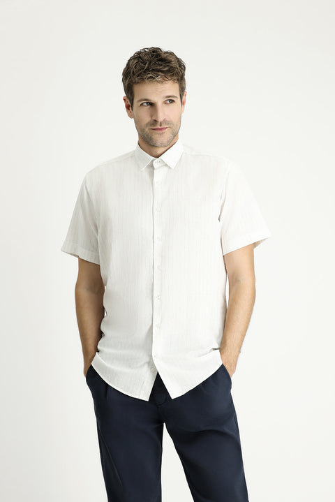 Blue Short Sleeve Regular Fit Striped Sport Cotton Shirt