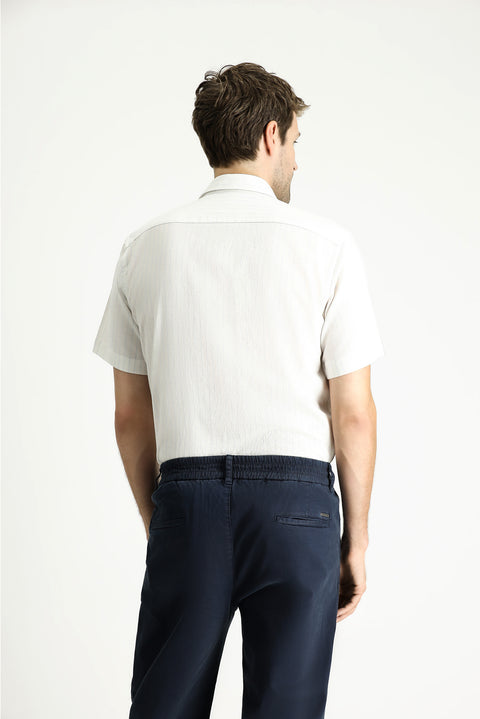 Blue Short Sleeve Regular Fit Striped Sport Cotton Shirt