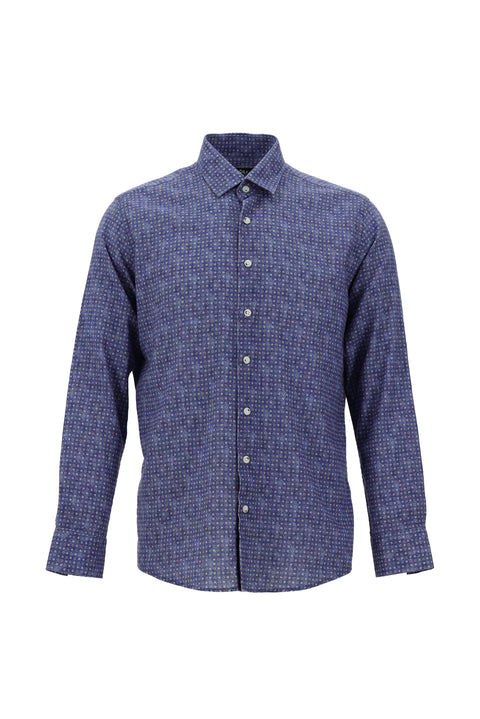 İndigo Uzun Kol Slim Fit Desenli Gömlek