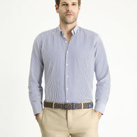 Medium Navy Long Sleeve Slim Fit Striped Cotton Easy-Iron Shirt