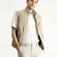 Light Beige Cotton Utility/Safari Vest with Pockets