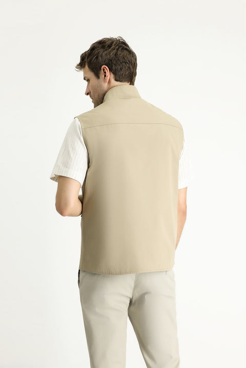 Light Beige Cotton Utility/Safari Vest with Pockets